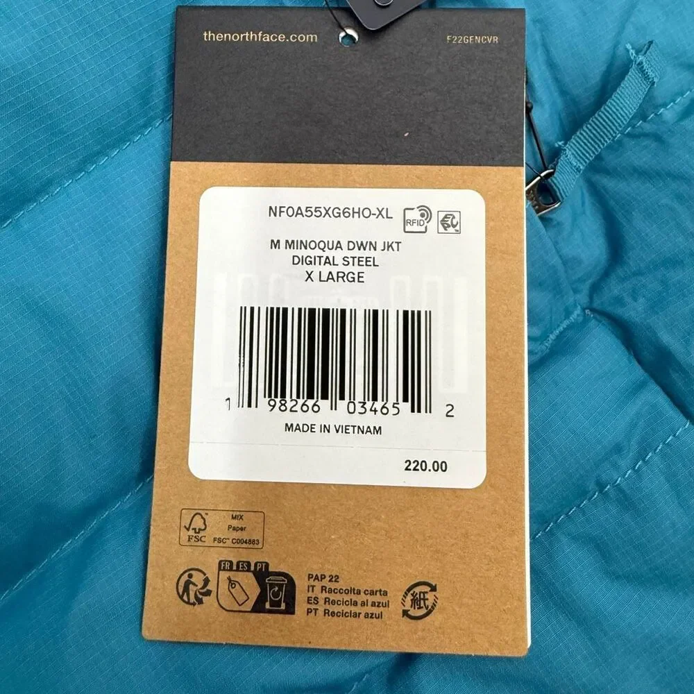 The North Face Men’s Minoqua Down Jacket in Digital Steel Deep Teal Regular Fit